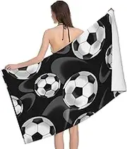 JBYJBX Soccer Black Print Beach Towel Quick Dry Sandproof Microfiber Beach Bath Towel for Travel Pool Camping