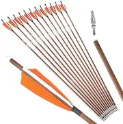 ZSHJGJR 31 Inch Carbon Archery Arrows Spine 340 400 500 600 Hunting Arrowswith Removable Tips Natural Feather Fletching Targeting Arrows for Compound & Recurve & Traditional Bow 12pcs