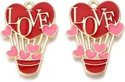[Ornazy] 100Pcs Cute Red Enamel Hot Air Balloon Charms with Jump Ring Valentine Theme Love Charms for Jewelry Making Earring Gifts, Non-Precious Metal, No Gemstone