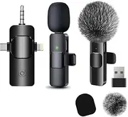 Provecta Wireless Lavalier Microphones 3 in 1 for iPhone iPad Android Camera USB-C,Mini Microphone with Noise Reduction for Video Recording,Vlog,YouTube,TikTok