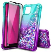 NZND Designed for T-Mobile REVVL 7 5G Case, Glitter Floating Liquid Aqua/Purple