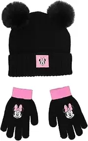 [Disney] Minnie Mouse Big Kids Girls Knit Hat with Pom Pom Ears and Glove Set