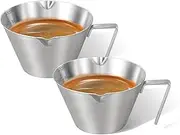 carrottimes 2Pcs Stainless Steel Espresso Cups, Double Spout Metal Espresso Measuring Cup with Handle, V-Shaped Mouth Espresso Shots Cup with Dual Scale (Silver), 3.4oz/100ml