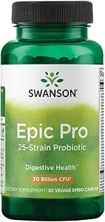 Swanson Epic-Pro 25-Strain Probiotic 30 Billion CFU Digestive Health Immune System Support Prebiotic Nutraflora FOS 30 DRcaps Veggie Capsules (Caps) (2 Pack)