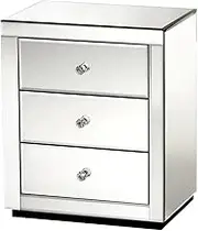 Artiss Bedside Table Set of 2 Silver Mirrored Bed Side Tables Storage Small Narrow Desk Chest Drawers, with 3 Drawer, Bedroom Home Furniture Tallboy Lamp Stand Nightstand Cabinet, 40 x 58cm