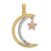 14K Two-Tone W/White Rhodium Moon W/Star Moveable Charm