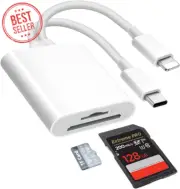 2-in-1 SD Card Reader Type-C Lightning for iPhone 15/16 iPad Mac Android