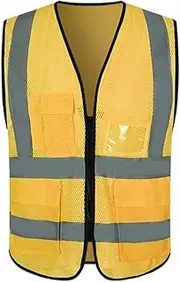 Reflective Safety Vest High Visibility Mesh Breathable Workwear Reflective Vests with Pockets and Zipper High Visibility Vest Workwear (Color : F, Size : 3X-Large)