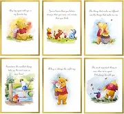 TinyMollo Winnie the Pooh Wall Decor – Unframed Set of 6 Prints, 8x10 Inch, Hand Painted Nursery Wall Decor for Boys and Girls, Kids, Baby’s Nursery Decor Playroom Classic Pooh Bear Friends Piglet