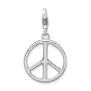 Sterling Silver Amore La Vita Rhodium-Plated Polished Peace Sign Charm With Fancy Lobster Clasp