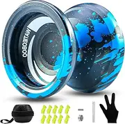 [WATIEOBOO] Yoyo R8 Responsive Yoyo for Kids 8-12,Professional Unresponsive Yoyo for Adults Pro Metal Trick Yoyo with Yo Yo Bearing Kit 10 Strings, Case & Gloves(Blue Black)