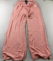 Miss Me Pants Womens Large Pink Checked Belt Pull On Back Elastic Waist NWT