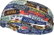 [WURTON] License Plate Print Sports Sweatband - Multi-Functional Sport Headbands Kids, Men, Women Running, Yoga