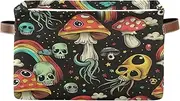 Psychedelic Skulls Mushrooms Black Shelf Organizer, Collapsible Rectangle Cloth Storage Bin