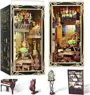 DIY Book Nook Kit, Miniature Dollhouse Booknook Kit, 3D Wooden Puzzle Bookend Bookshelf Insert Decor with LED Light for Teens and Adults (Pianist with Nightingale)