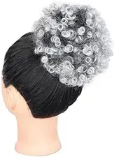 Afro Curly Puff Ponytail Synthetic Chignon Wig Ponytail Short Afro Hair Extensions Clip in Hair Buns Pieces(Sliver)