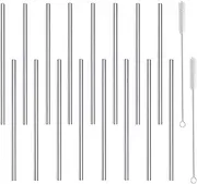 [morneve] Stainless Steel Straws Short Small Mini Reusable Metal Bar Drinking Straw Set with Cleaner Brush for Cocktails Rock Gin Glass Coffee Mason Jar Tumblers Kids Fruit Juice Box, Silver 16PCS
