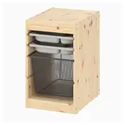 TROFAST storage combination with box/trays, light white stained pine grey/dark grey, 32x44x53 cm