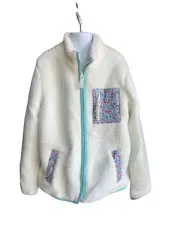 Cat and Jack Girls Jacket Zip Up Insulated Lined White Floral XS 4/5