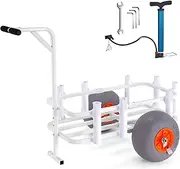 VEVOR Beach Fishing Cart, 136 kg Load Capacity, Fish and Marine Cart with Two 330 mm Big Wheels PU Balloon Tires for Sand, Heavy-Duty Aluminum Pier Wagon Trolley with 8 Rod Holders for Fishing, Picnic