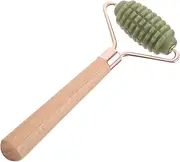 Healeved Jade Stone Face Roller - Wooden Handle Facial Massager Single Head Facial Roller For Skin Care And Eyes Neck Muscle Relax Home Or Travel Use