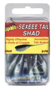 Arkie Sexeee Tail Shad, 2", Black-Chart, 8-Pack, Fishing Lure Bait Tackle
