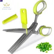 Multi Kitchen Scissors 5 Blade Herb Salad Shears Cutter with Safety Cover and Cl
