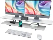 ECO-WILL Dual Monitor Stand, 2-Tier Wood Monitor Riser with Storage Organizer and Cable Management, White