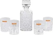 Nachtmann Highland Whisky Tumbler & Decanter Set, Clear – Luxurious Crystal Drinkware with Iconic Cut Designs – Ideal Gift Set for Whisky Lovers & Entertaining – 5 Piece Set