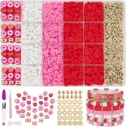 Red Clay Bracelet Kit - Heishi Beads, Clay Charms, Gold Spacer Beads - Jewelry M
