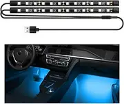 SHMZK Car LED Strip Light, 12V 24 LEDs Multicolor Car Ambient Lights, USB Port Waterproof Vehicle Atmosphere Night Lights, Auto Interior Decorative Lamp for Sedan SUV Truck (Ice Blue, USB Port)