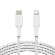 BELKIN BOOST CHARGE Braided Lightning to USB-C Cable (1m/3.3ft) - White(CAA004bt1MWH),MFi certified,Tested to withstand 10,000+ bends for longevity