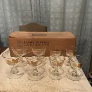Set of 8 Vintage Libbey Gold Leaf Stemmed Sherbet/Dessert/Champagne Glasses New