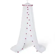 Pillowfort White with Red Pom Pom Canopy Over Twin Bed or Play Area