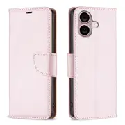 For iPhone 16 Plus Case, PU Leather Lychee Cover, Rose Gold