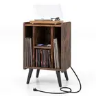 Record Player Stand Vinyl Storage Turntable Cabinet with Power Outlet & USB
