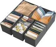SimpleHouseware Set of 6 Drawer Organiser Storage Bin for Clothing, Underwear and Bra, Dark Grey