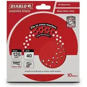 DIABLO 125mm 40-Grit Multi-Hole Hook & Loop Sanding Disc - 10 Piece 2608603271