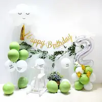 在飛比找momo購物網優惠-森林系酪梨色生日快樂套組1組-銀色大數字任選(生日氣球 生日