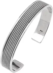 [Treasure Bay] TreasureBay Solid 925 Sterling Silver Bangle Open Cuff Bracelet for Men