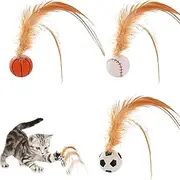 Cat Feather Ball, Bouncing Cat Ball with Feathers - Rubber Cat Toy Bouncy Ball 3 - Cat Toys Kitten Teething Toy with Cat Wings Indoor and Outdoor Interaction