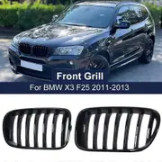 2PCS Front Kidney Grille Grill 1 Slat Gloss Black Front Hood Grills For BMW X3 F25 2010 2011 2012 2013 Replacement Car Styling