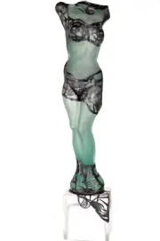 ION TAMAIAN Art Glass Frosted Green Woman Torso Sculpture Hand Blown Fused New