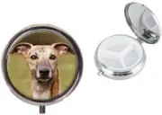 Whippet Dog Metal Round Travel Pill Box Vacation Birthday Gift X30