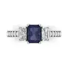 1.74 Emerald Round 3 stone Blue Sapphire Promise Engagement Ring 14k White Gold