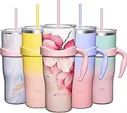 THILY 40 oz Insulated Tumbler with Handle - Stainless Steel Coffee Travel Mug with Lid and Straws, Keep Drinks Cold for 34 Hours or Hot for 12 Hours, BPA Free, Cherry Blossoms