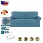 Stylish Sofa Slipcover 2-Piece with Elastic Fit - Jacquard Fabric in Storm Blue