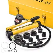 10 Ton 6 Die Hydraulic Knockout Punch Hand Pump Hole Tool Driver Kit w/ Case New