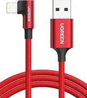 UGREEN USB A to Lightning Cable 90 Degree 1M, Apple MFi Certified iPhone Charger, Right Angle Nylon Braided Cord, Data Sync for iPhone 14 Pro Max/13/12, iPad Pro/Air/Mini, AirPods, Red
