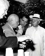 NIKITA KHRUSHCHEV DRINKS A PEPSI WITH RICHARD NIXON - 8X10 PHOTO (EP-759)